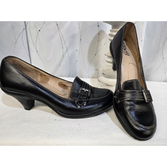 Eurosoft Shoes - EuroSoft Shoes 9 Black Leather Coquette Retro Buckle Office Classic Jackie O